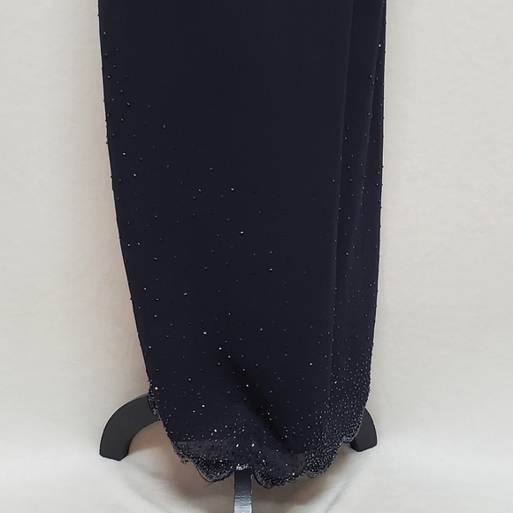 Vintage J Kara Navy Blue Chiffon Beaded Scalloped Maxi Dress Jacket Set 16 - Picture 14 of 16